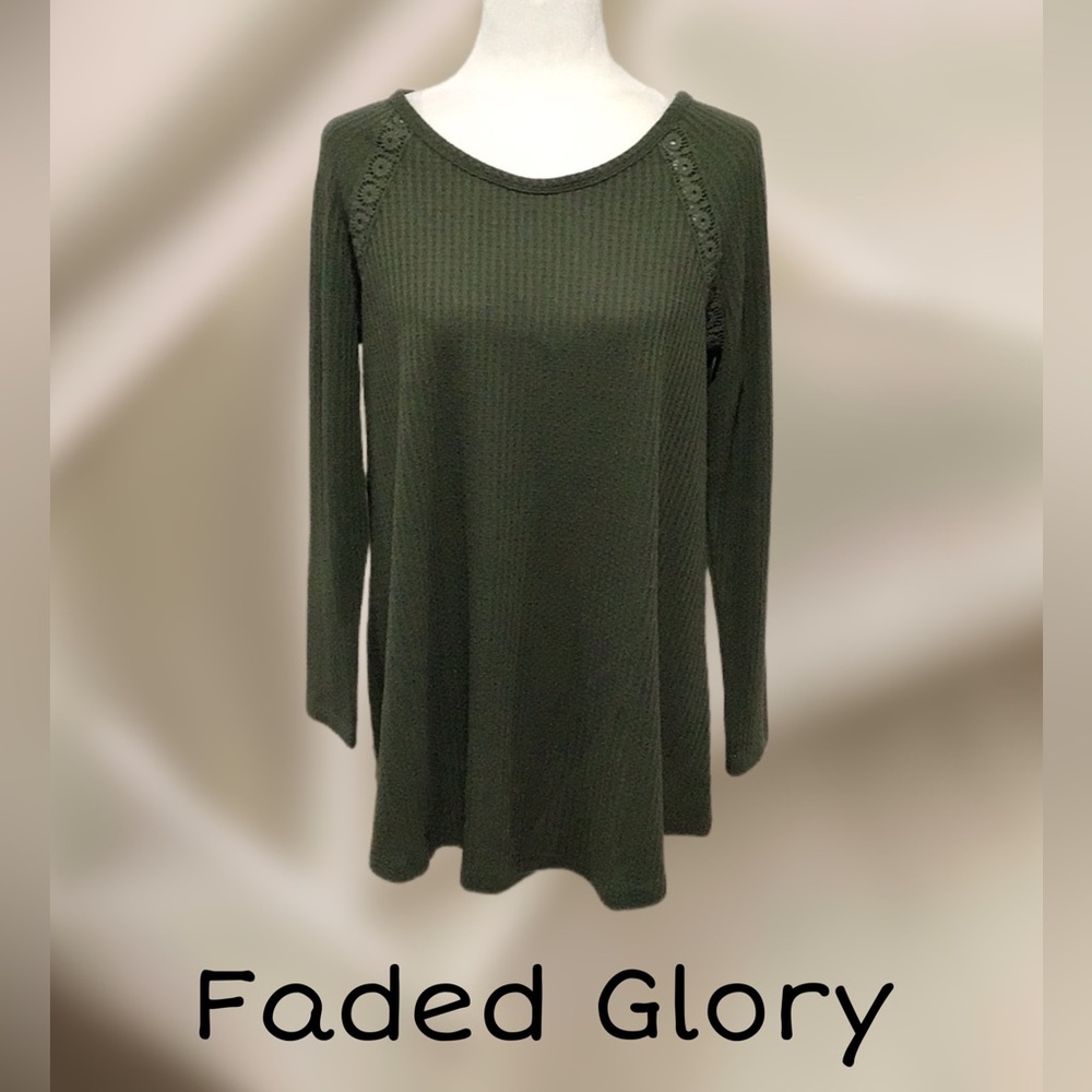NEW Faded Glory Crocheted Insert‎ Top, Dark Green, Size Medium (8-10)